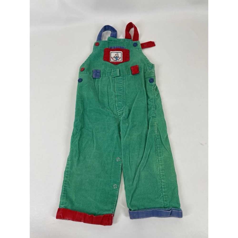 Raggedy Andy Corduroy Overalls Size 24 Months‎ Green Blue Red Vintage